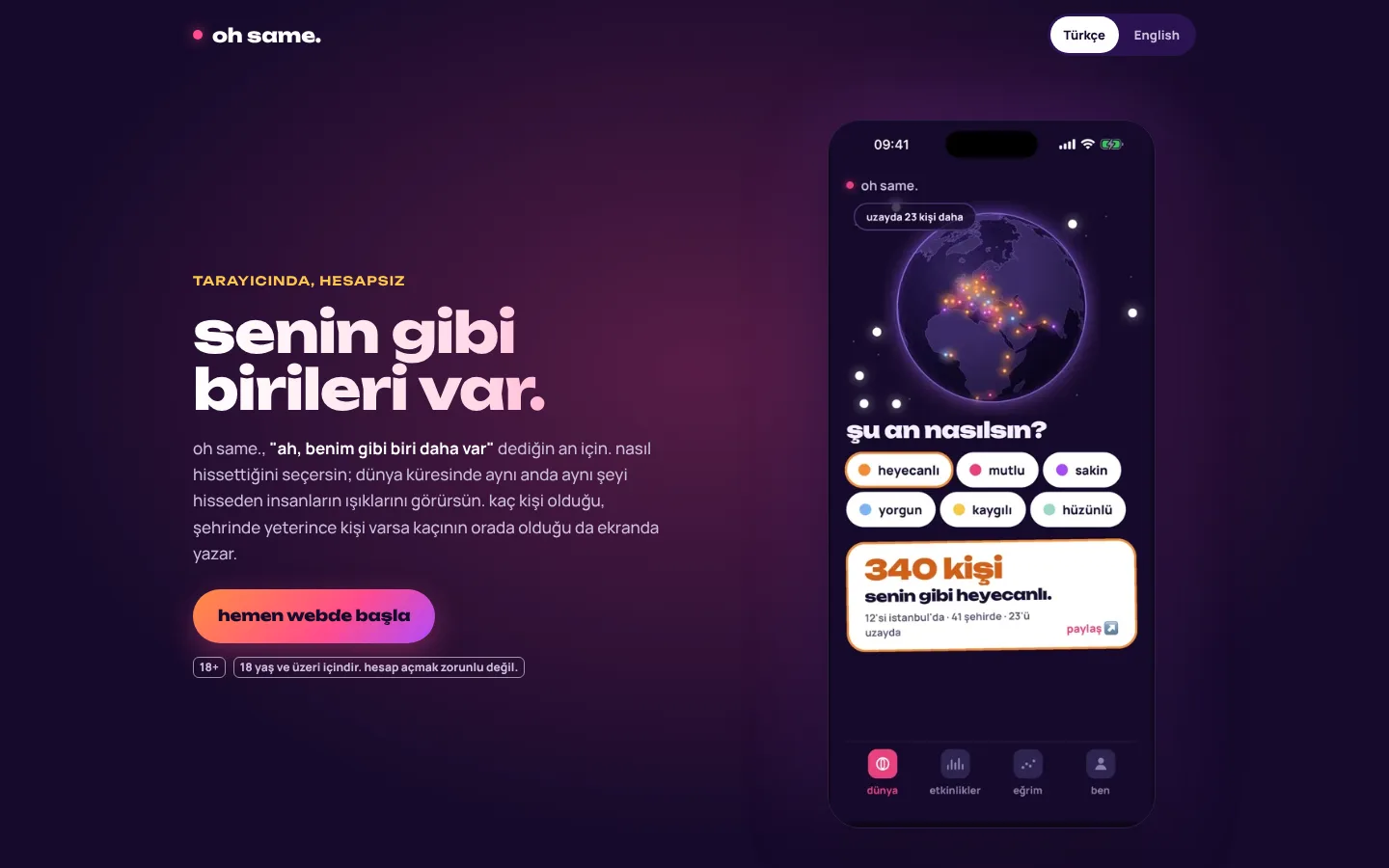 oh same. bilgisayar görünümü