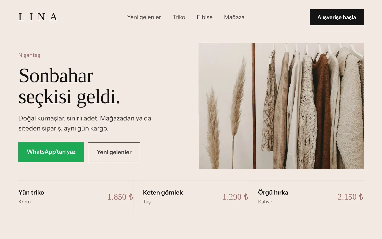 Lina Butik web sitesi